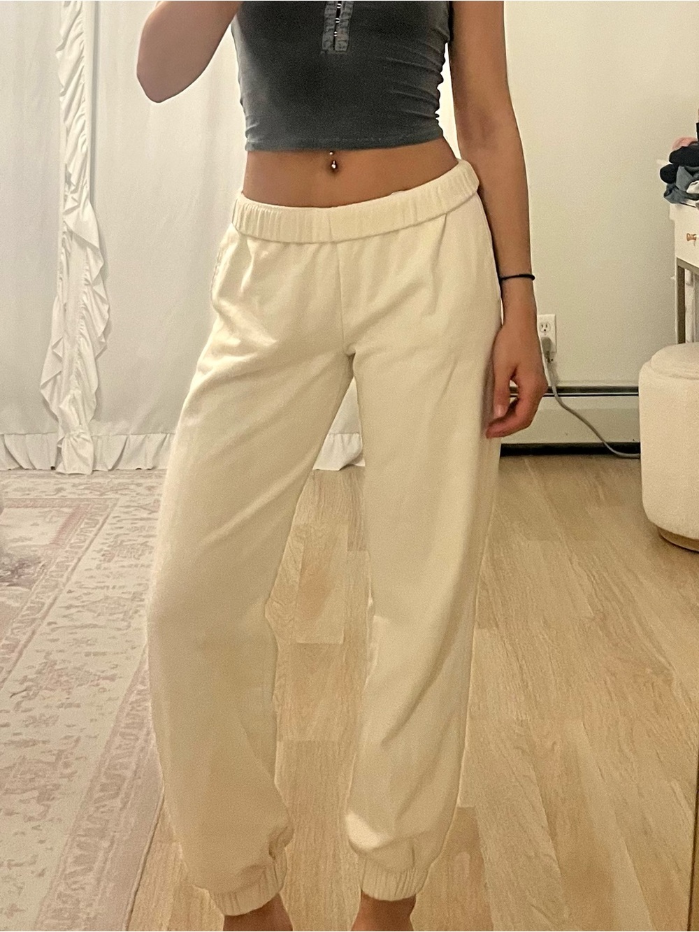 Brandy Melville Cream Elastic-Waist Sweatpants